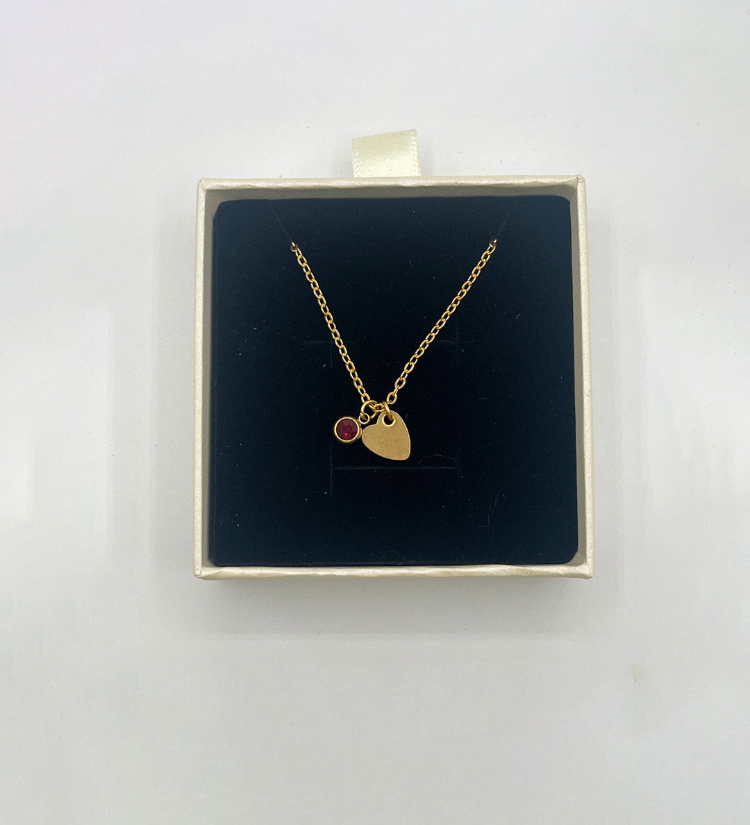 Mini Heart & Janurary Birthstone Necklace in Gold - Gift Boxed