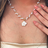 Pearl Chain Necklace with Camellia Pendant
