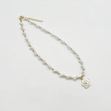 Pearl Chain Necklace with Camellia Pendant