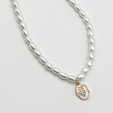 Pearl Chain Necklace with Gold Flower Pendant