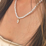Pearl Chain Necklace with Gold Flower Pendant