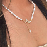 Pearl Chain Necklace with Butterfly Pendant