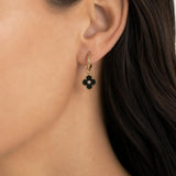 Mini Clover Drop Hoop Earrings in Gold