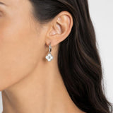 Mini Clover Drop Hoop Earrings in Silver