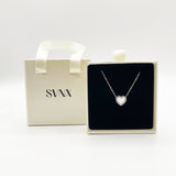 Diamante & Seashell Heart Necklace in Silver - Gift Boxed