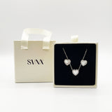 Diamante & Seashell Heart Necklace & Earrings Set In Silver - Gift Boxed