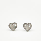 Diamante & Seashell Heart Earrings In Silver