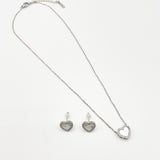 Diamante & Seashell Heart Necklace & Earrings Set In Silver - Gift Boxed