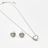 Diamante & Seashell Heart Necklace & Earrings Set In Silver - Gift Boxed