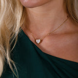 Diamante & Seashell Heart Necklace in Gold - Gift Boxed
