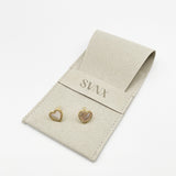 Diamante & Seashell Heart Earrings In Gold