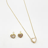 Diamante & Seashell Heart Necklace & Earrings Set In Gold - Gift Boxed