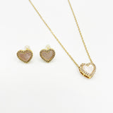 Diamante & Seashell Heart Necklace & Earrings Set In Gold - Gift Boxed