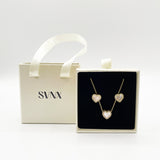Diamante & Seashell Heart Necklace & Earrings Set In Gold - Gift Boxed