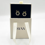 Pearl & Diamante Bow Wreath Stud Earrings - Gift Boxed