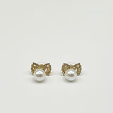 Diamante Bow Pearl Drop Earrings - Gift Boxed