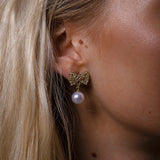 Diamante Bow Pearl Drop Earrings - Gift Boxed