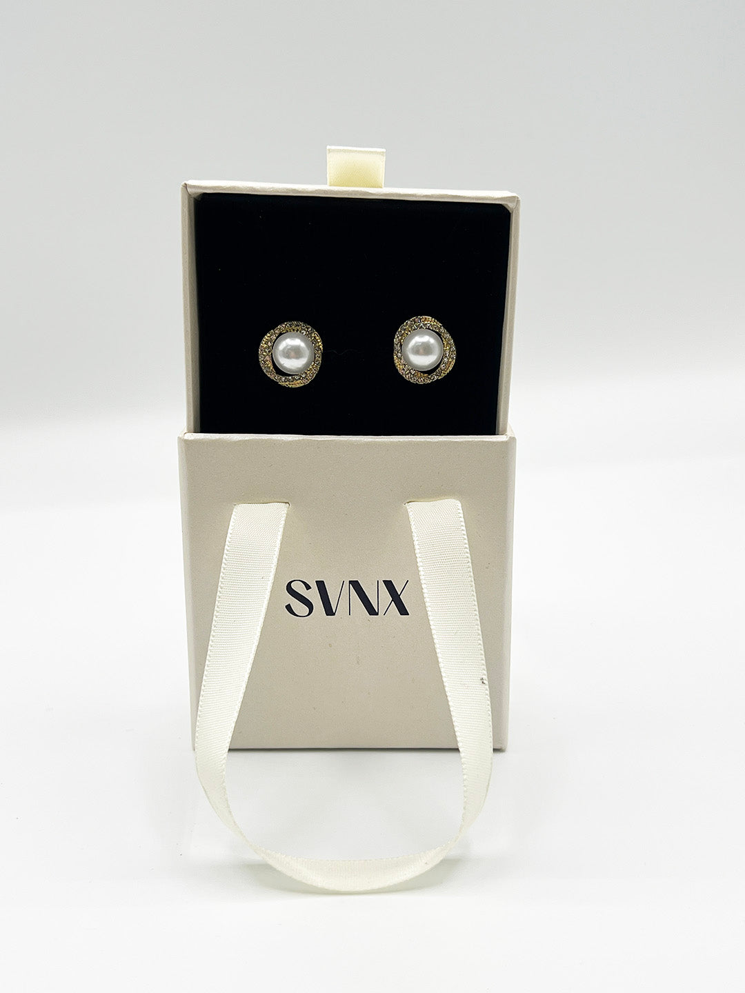Pearl Diamante Stud Earrings - Gift Boxed - svnx