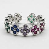 Diamante Clover Ring in Multi Silver