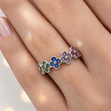Diamante Clover Ring in Multi Silver