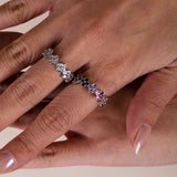 Diamante Clover Ring in Multi Silver