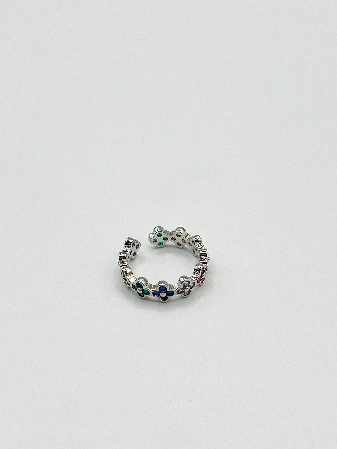 Diamante Clover Ring in Multi Silver - svnx