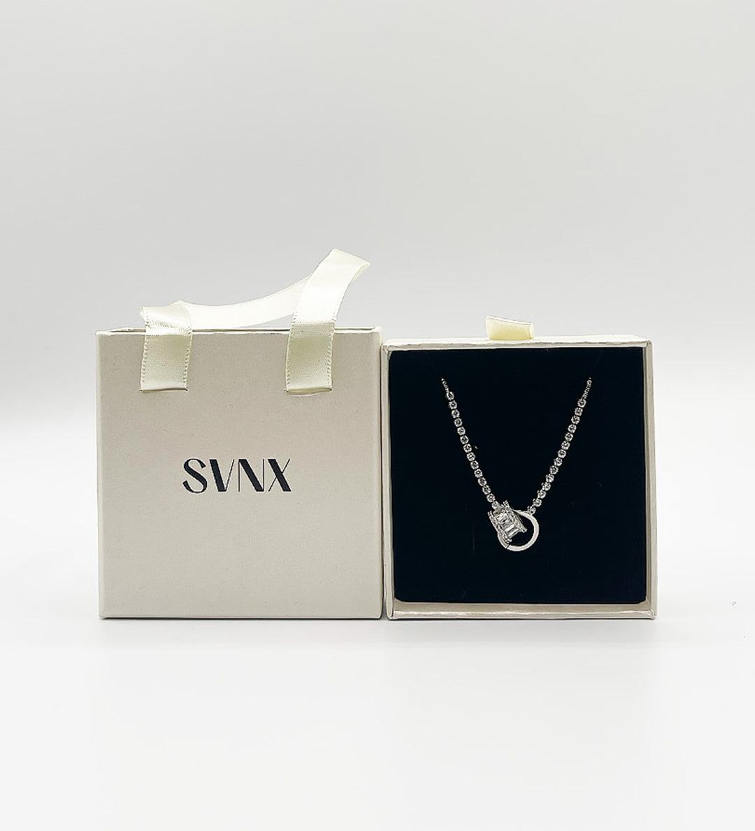 Double Ring Diamante Bracelet In Silver - Gift Boxed - svnx