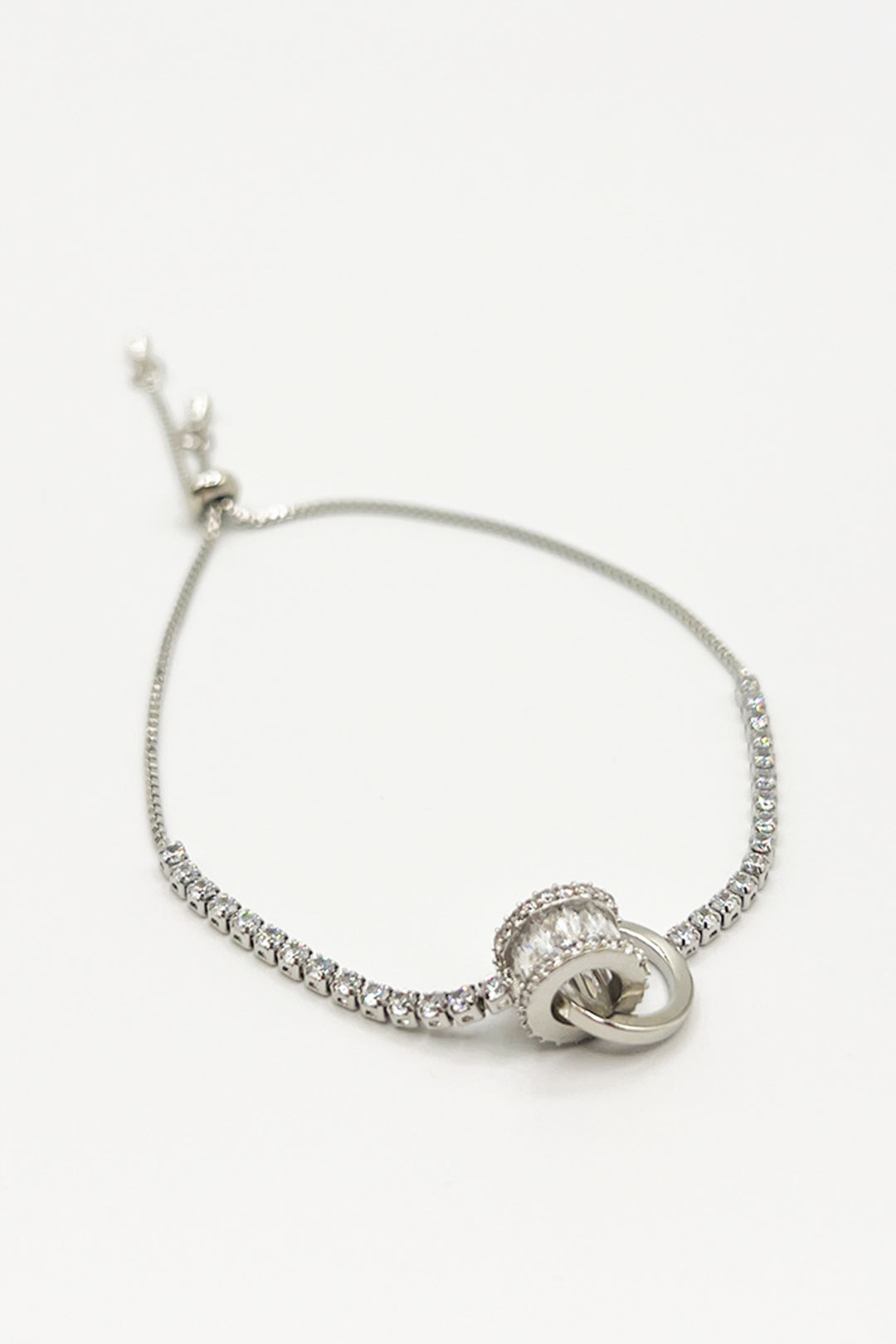 Double Ring Diamante Bracelet In Silver - Gift Boxed - svnx