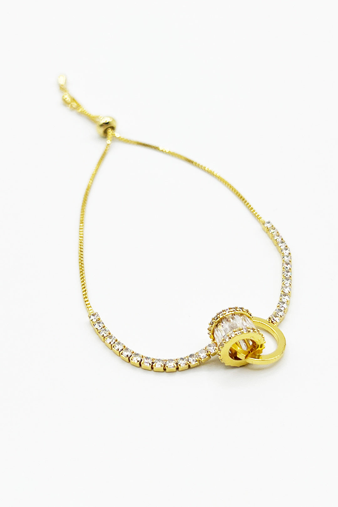 Double Ring Diamante Bracelet In Gold - Gift Boxed - svnx