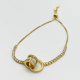 Double Ring Diamante Bracelet In Gold - Gift Boxed