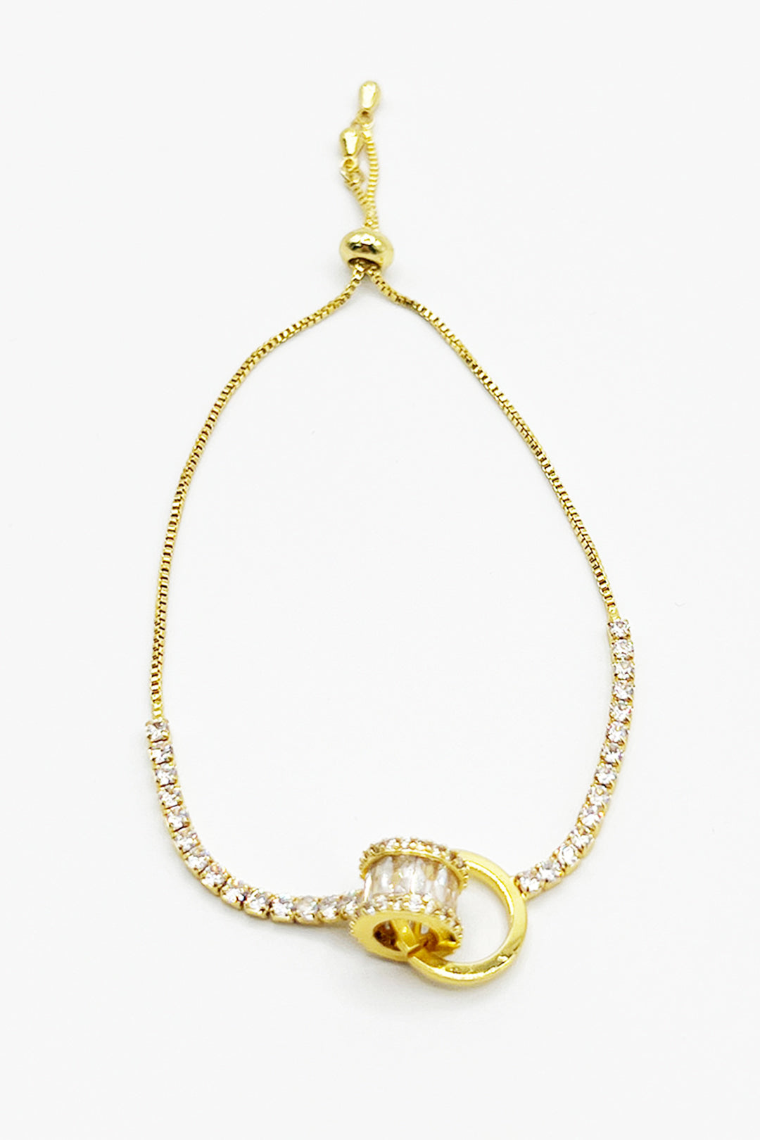 Double Ring Diamante Bracelet In Gold - Gift Boxed - svnx