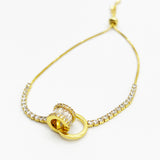 Double Ring Diamante Bracelet In Gold - Gift Boxed - svnx