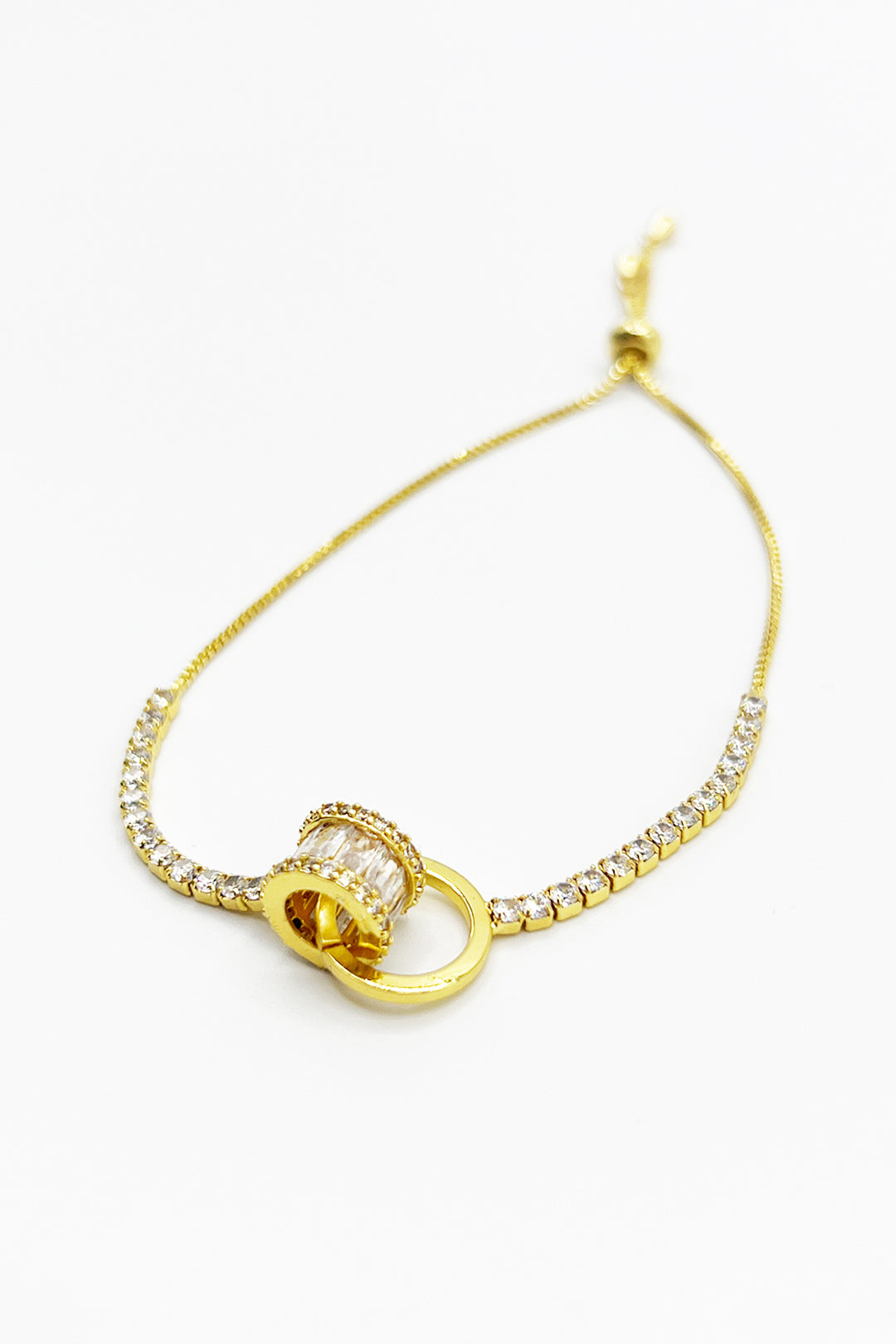 Double Ring Diamante Bracelet In Gold - Gift Boxed - svnx