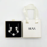 Floral Pearl Stud Earrings & Bracelet in Silver - svnx
