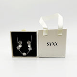 Floral Pearl Stud Earrings & Bracelet in Silver - svnx