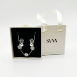 Floral Pearl Stud Earrings & Bracelet in Silver - svnx