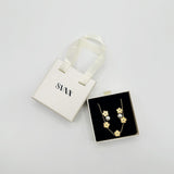 Floral Pearl Stud Earrings & Bracelet in Gold