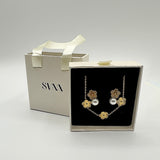 Floral Pearl Stud Earrings & Bracelet in Gold