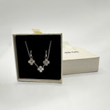 Mini Clover Necklace & Hoop Earrings in Silver with Gift Box