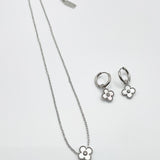 Mini Clover Necklace & Hoop Earrings in Silver with Gift Box