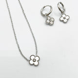 Mini Clover Necklace & Hoop Earrings in Silver with Gift Box
