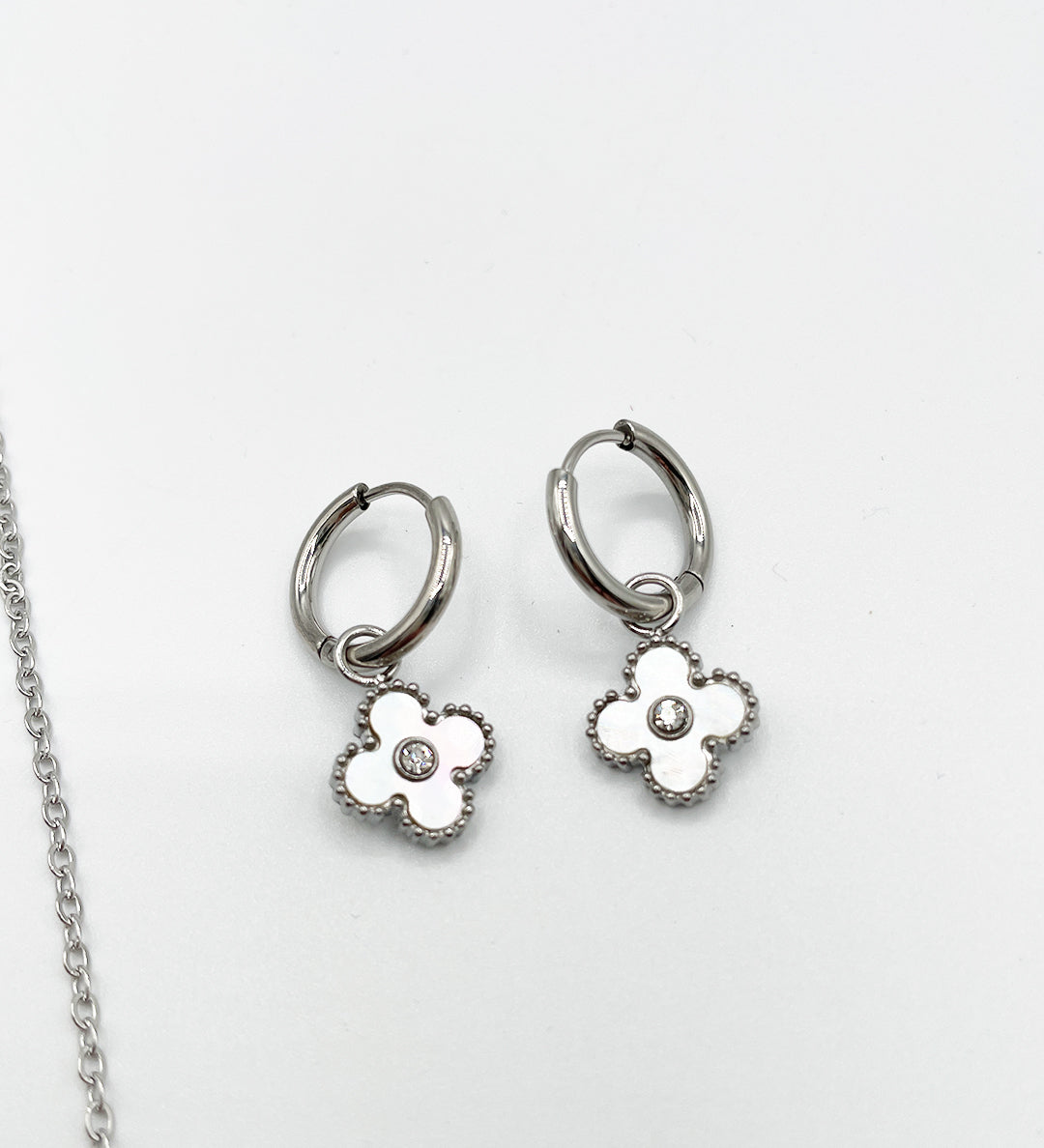 Mini Clover Necklace & Hoop Earrings in Silver with Gift Box