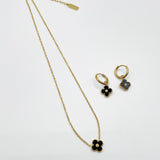 Mini Clover Necklace & Hoop Earrings in Gold with Gift Box - svnx