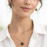 Mini Clover Necklace & Hoop Earrings in Gold with Gift Box - svnx
