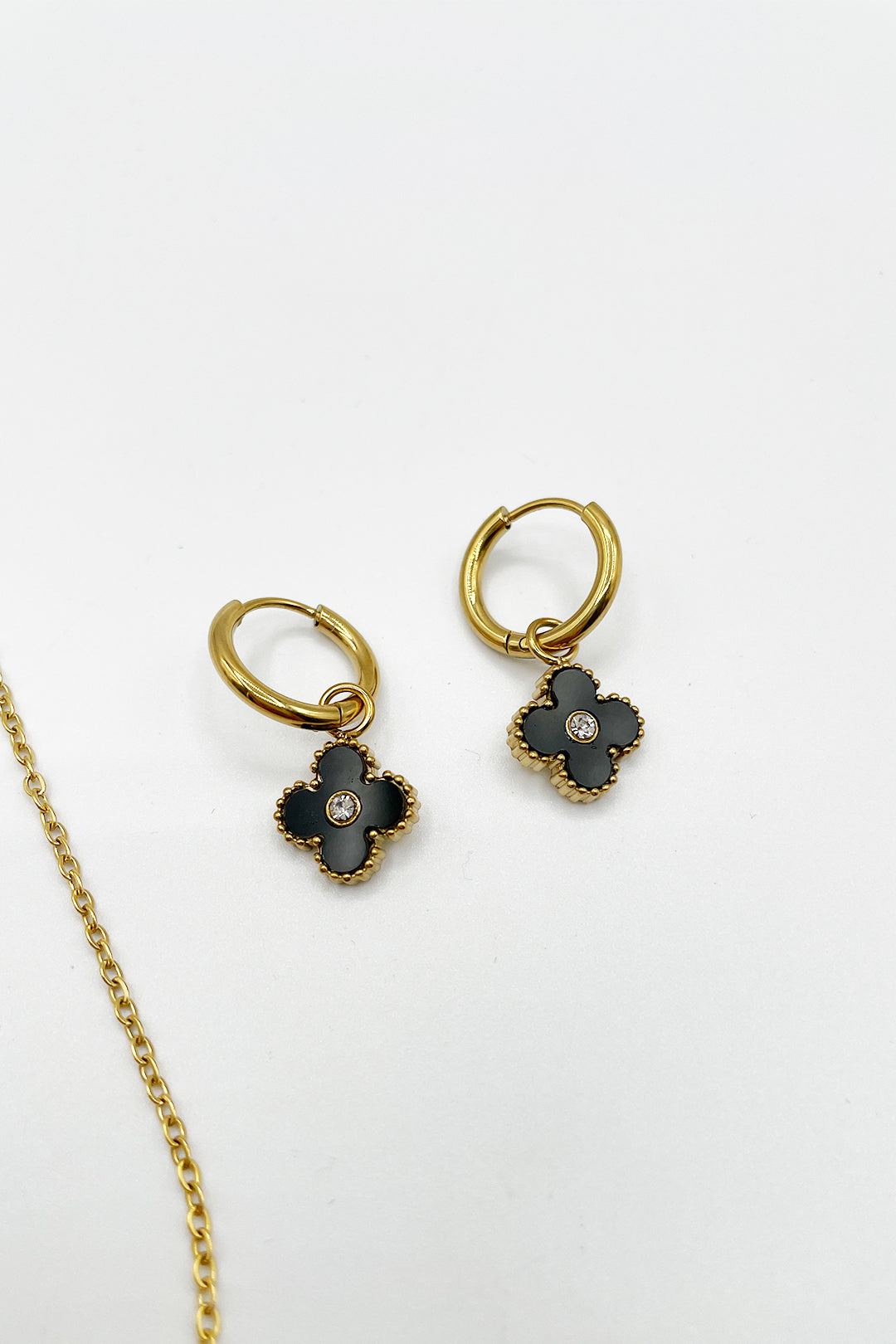 Mini Clover Necklace & Hoop Earrings in Gold with Gift Box - svnx