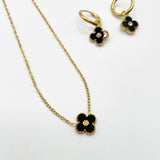 Mini Clover Necklace & Hoop Earrings in Gold with Gift Box - svnx