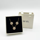Diamante Halo Necklace & Earrings Set in Gold with Gift Box