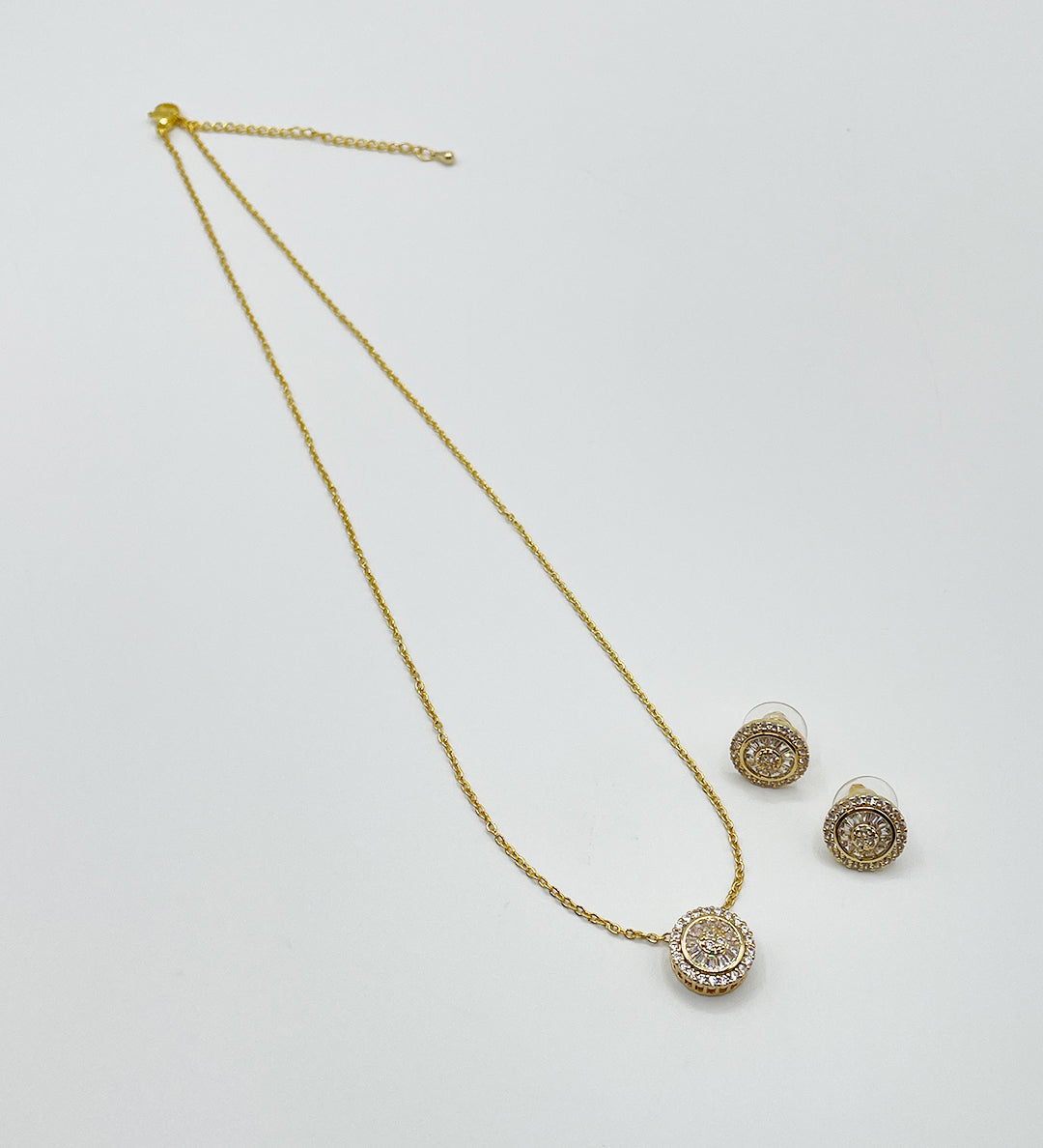 Diamante Halo Necklace & Earrings Set in Gold with Gift Box