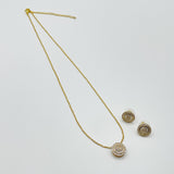 Diamante Halo Necklace & Earrings Set in Gold with Gift Box