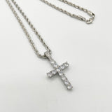 Diamante Cross Pendant Necklace in Silver
